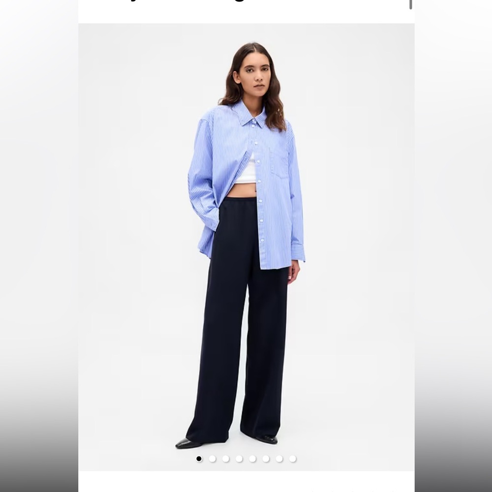 GAP Easy Wide-Leg Pants soft twill drawstring pull on navy blue Large tall NWT